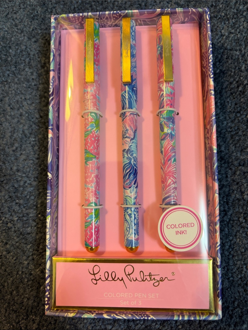 Lilly Pulitzer pen set of 3. Pink, Blue, Green Ink. Unopened.